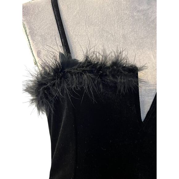 SHEIN Slayer Mini Dress Womens L Black Velvet V-Neck Fur Trimmed Spaghetti Strap - Picture 5 of 7